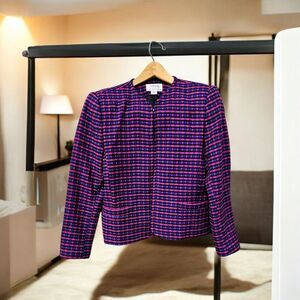 Talbots Petites Worsted Wool Pink Purple Open Front Tweed Blazer Size 6P VTG